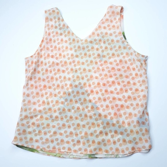 Pierre Cardin XL Tank Top Orange Floral Polka Dot - Picture 3 of 8